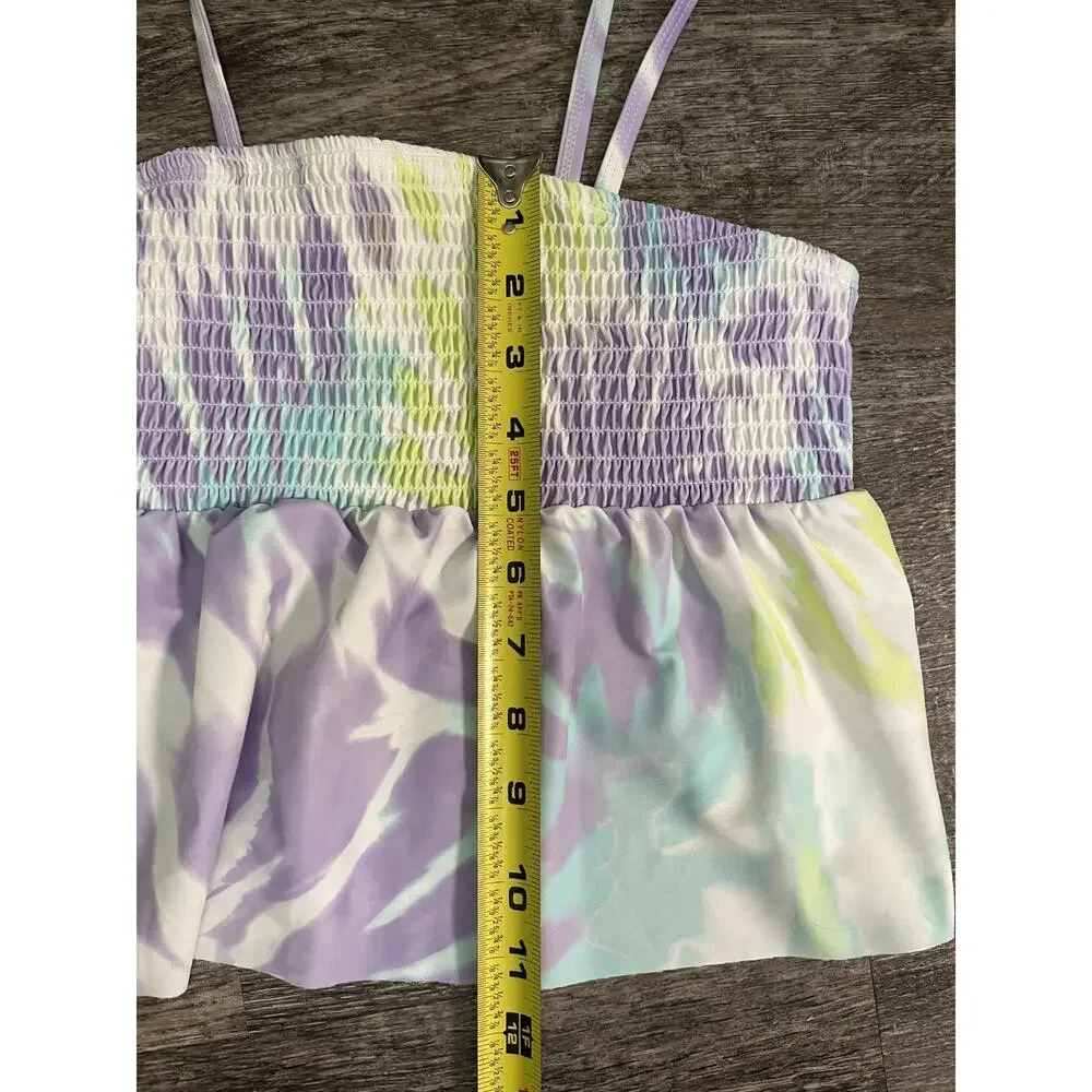 Juniors Girls Place Size XL (14) Purple Green Tie Dye Peplum Sleeveless Top